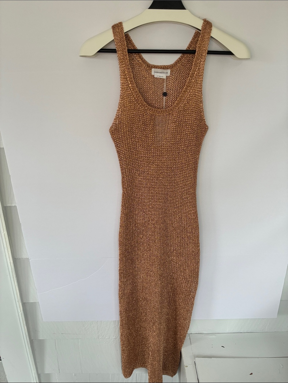 Lovers + Friends Revolve Belinda Rose Gold Metallic Knit Scoop Neck Dress XS